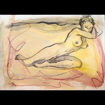 Figura feminina CRAMOLINI nua aquarela desenho carvão ARTE ORIGINAL não impressa - Imagem 1 de 4