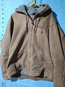 Carhartt Jacket Mens Large Brown Sherpa Lined Sierra Hood Work Duck Canvas J141 - Picture 1 of 16