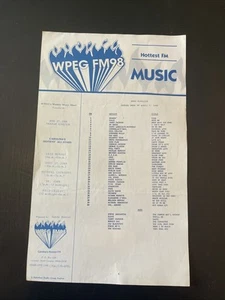 Hoja de encuesta WPEG FM98 Charlotte Concord NC 7 de abril de 1986 - Imagen 1 de 4