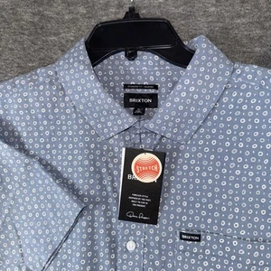 BRIXTON Mens Charter Geometric Print Stretch Woven Button Up Shirt Blue Sz L NEW - Picture 1 of 9