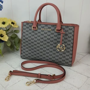 Michael Kors Kellen Medium Satchel Crossbody Handtasche Mauve Rose Pink & Grey Logo - Bild 1 von 15