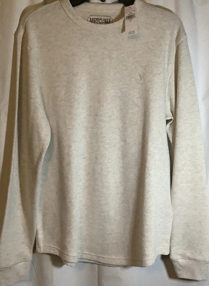 Pullover térmico suave American Eagle para hombre, talla pequeña, crema brezo, mangas largas Foto 1 de 4