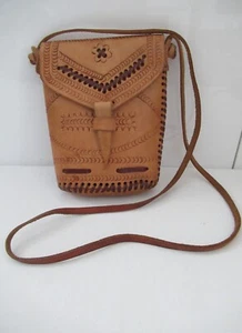 Vintage Tooled Ladies BAG Tan Genuine LEATHER - Picture 1 of 10