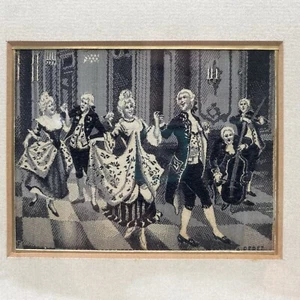 A French Ball Dance, Vintage Silk Woven Textile, Framed 8 x 7" - Picture 1 of 8