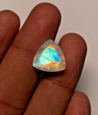 5A Quality Natural Multi Fire Rainbow Moonstone Cut Shape Trillion Size 13 MM - Image 1 of 4