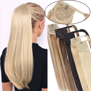 100% Real Remy Human Hair Wrap Around Claw Ponytail Extension Clip in Pony Tail - Picture 1 of 35