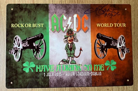 Chris Slade   **HAND SIGNED**  -  AUTOGRAPHED  ~ ACDC metal sign Rock or Bust Cover