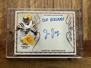 RARE ๐ช๐จ Justin Jefferson ON CARD AUTO 2020 Leaf Trinity Inscription GO VIKINGS - Picture 1 of 4