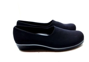 SAS 11.5M Black Fabric Stretch Slip Loafer Wedge Comfort Women Shoes - Picture 1 of 11