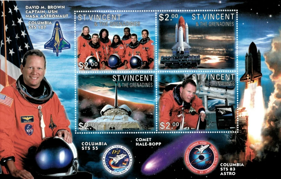 St. Vincent 2003 - SC# 3086 Brown, Columbia Space Shuttle NASA - Sheet of 4 MNH - Image 1 of 1