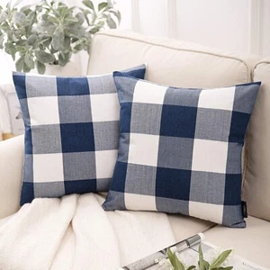 Set of 2  Spring Farmhouse Buffalo Plaid Check Throw Pillow Covers, Cusion Cases - Picture 1 of 23