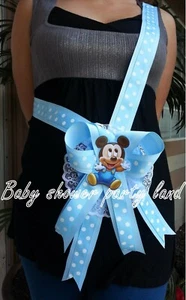 Baby Shower Mickey Mouse Mom To Be It's a Boy Faja Cinta Azul y Corsé - Imagen 1 de 6