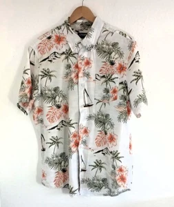 Chaps Men's White Coastland Reef Cotton Blend Hawaiian Aloha Beach Shirt Size L - Picture 1 of 6