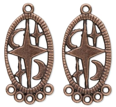 20 Base Pendiente Araña Estrella Luna Ovalada 37x18mm Cobre Antiguo con 5 Lazos * Foto 1 de 3