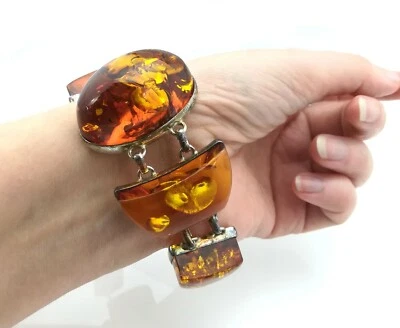 54.1gr Genuine X Large Rare Baltic Amber Bracelet Natural Inclusions Vintage - Image 1 of 4