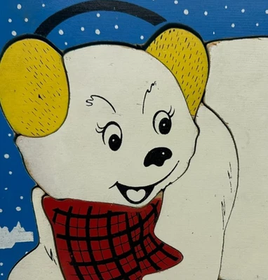 PLAYSKOOL Puzzle 275-26 White POLAR BEAR Vintage Wood Tray Puzzle 8 Pieces - Image 1 of 4