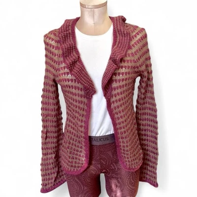 Cardigã de malha roxo com babados Y2K Charlotte Russe tamanho pequeno - Imagem 1 de 4