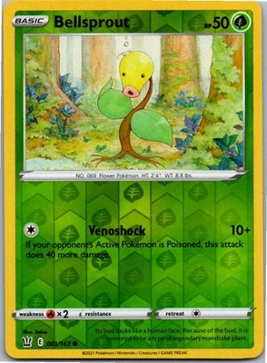 Bellsprout Common SWSH05: Battle Styles 001/163 NM Reverse Holo - Image 1 of 2