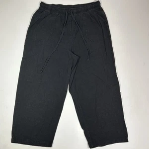Basic Editions Capri Pants Women Pull On Black 100% Cotton Drawstring Sz M - Picture 1 of 7