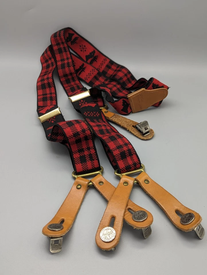 Polo Ralph Lauren клетчатые красные черные лосиные подтяжки скобы кожа зимние - Изображение 1 из 4