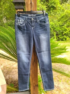 Rote camel verzierte Glitzer Tasche Skinny Jeans Größe 11 (32x31) Sehr guter Zustand! - Bild 1 von 6