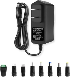 9V DC Power Supply 1A Universal AC Adapter, 100-240V 50/60Hz 9 Volts black  - Picture 1 of 6