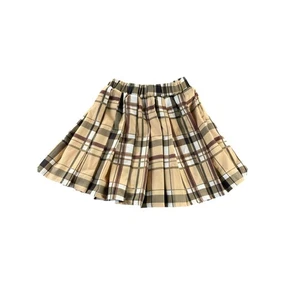 Shein Girls Tan Tartan Plaid Pleated Mini Skirt Youth Size 8Y - Picture 1 of 7