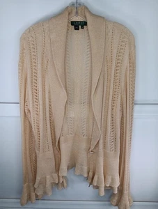 Cárdigan Lauren Ralph Lauren Lino Crochet XL Crema Volantes Dobladillo y Mangas Usado en Excelente Condición - Imagen 1 de 8