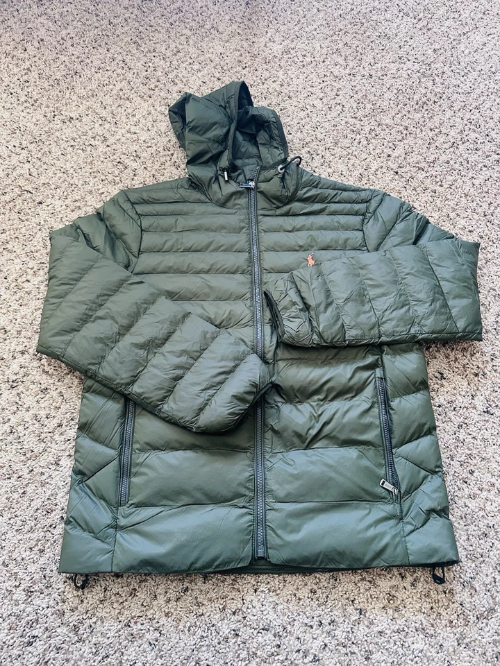 POLO RALPH LAUREN мужчин зеленый легкий упаковываемый вниз куртки с капюшоном Sm - Изображение 1 из 2
