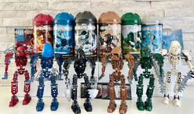 Bionicle Toa Metru Set of 6: 8601-8606 w/Mans, Cans, Kanoka Cards & Glitter Lids