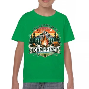Life is Better by the Campfire Youth T-shirt Hiking Camping Outdoors Kids - Picture 1 of 50