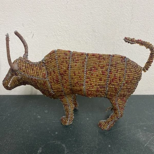 AFRICAN BEADED WIRE Brahma Bull UNIQUE WILDLIFE ABSTRACT Art Sculpture - Picture 1 of 5