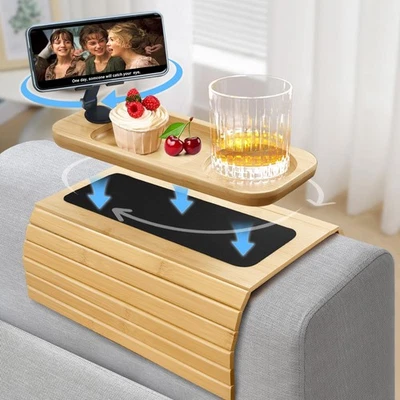 Sofa Arm Tray Table with 360° Phone Holder, 2 in 1 Adjustable Couch Armrest T... - Image 1 of 4