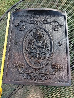 Antique Art Nouveau Ornate Victorian Cast Iron Fireplace Cover - Image 1 of 4