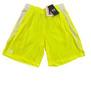 Under Amour Shorts Boys Youth Size L Tech Vent Shorts Yellow Athletic Pocketed - Picture 1 of 11
