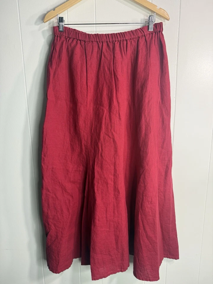 Maxi Falda Lino Para Mujer M Roja Larga Lino Acampanada Falda Elástica Residuos Foto 1 de 4