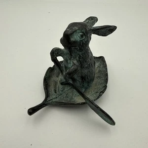 Vintage Bronze Patina Rabbit Leaf Raft 4” - Picture 1 of 10