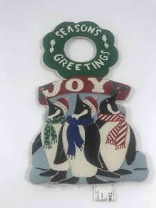 Season Greetings Joy Penguins Christmas Holiday Fabric Door Knocker Home Decor 