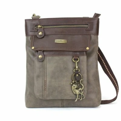 New Chala GEMINI Messenger Crossbody Bag Pleather Stone Gray Grey SLIM CAT gift - Image 1 of 4