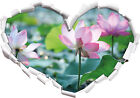 Asiatische rosa Lotusblte im Teich - 3D-Look Herz Wandtattoo Aufkleber-Sticker