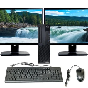 Computer Desktop Lenovo PC i5 16GB RAM 256GB SSD Dual 22in LCD Windows 10 Pro - Foto 1 di 6
