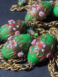 VINTAGE venezianische Glas Hochzeitstorte Millefiori Perlen Halskette lange Kette grün - Bild 1 von 12