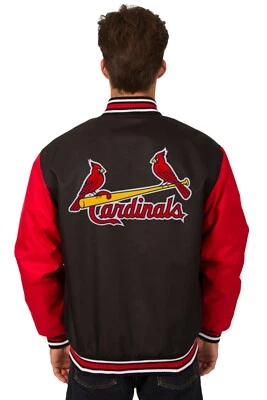 MLB St Louis Cardinals Poly Twill Jacket Embroidered Patches JH Design Black Red - Image 1 of 4