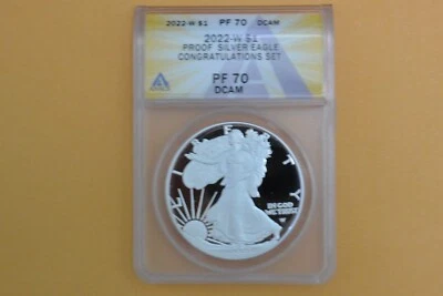 2022 W PROOF SILVER EAGLE CONGRATULATIONS SET ANACS PF70 DCAM  - Image 1 of 4