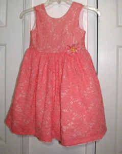 Blueberi Boulevard Peach-orange Eyelet Dress midi Sleeveless Back-bow Girl 6X - Picture 1 of 12