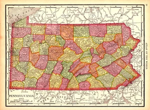 "PENNSYLVANIA-NEW JERSEY" Antique original state map 1912 - Picture 1 of 2