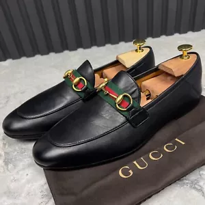 GUCCI Horsebit Web Brixton Jordaan Loafers Black Leather 7.5 G or 8 US 41.5 EUR - Picture 1 of 11