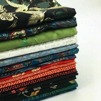 Chinese Damask Fabric Faux Silk Peacock Jacquard Brocade Cloth By Meter Vintage - Image 1 of 4