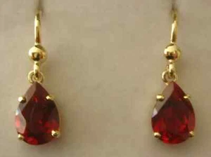 14k Solid Yellow Gold 4.00Ct Natural Red Ruby Drop Dangle Women's Earrings - Picture 1 of 12