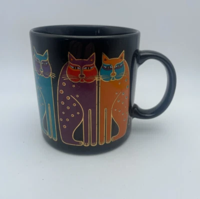 Taza de café Laurel Burch gatos siameses negro verde azulado naranja púrpura dorado taza de 16 oz C12 Foto 1 de 4